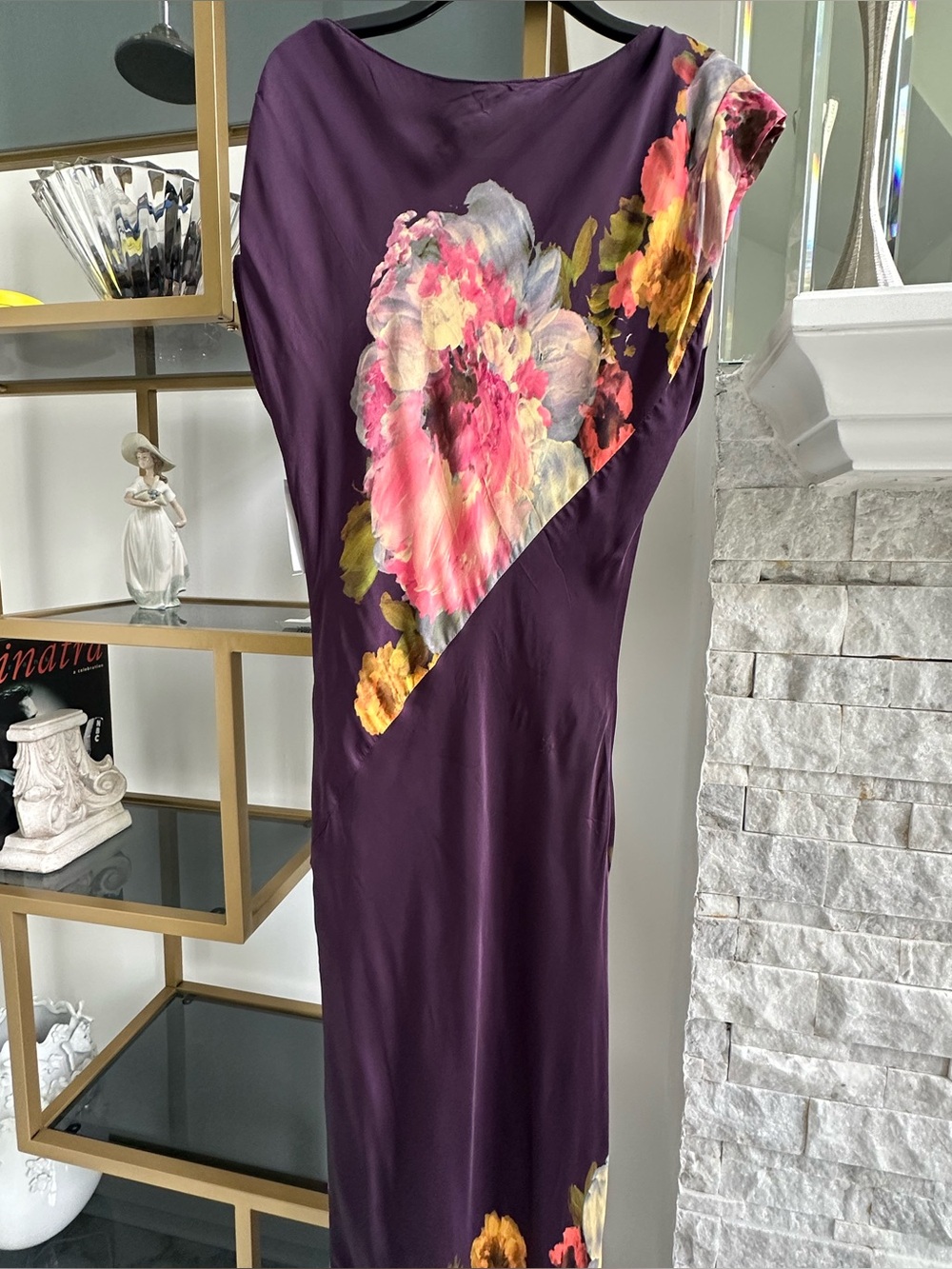 Amanda Uprichard Asymmetrical Floral Maxi Dress - Black with Pink, Yellow, Green - Picture 6 of 7